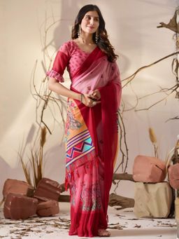Odette - Pink Georgette Printed Saree With Unstitched Blouse