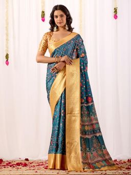 Odette - Multicolor Silk Blend Printed Saree With Unstitched Blouse