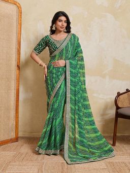 Odette - Green Georgette Printed Saree With Unstitched Blouse