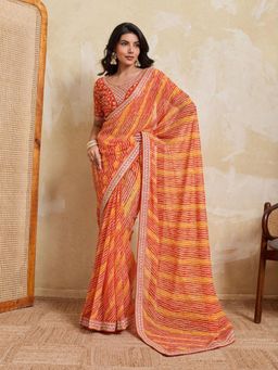 Odette - Yellow Georgette Printed Saree With Unstitched Blouse