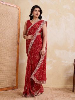 Odette - Red Georgette Printed Saree With Unstitched Blouse