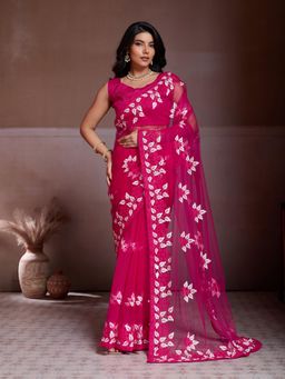 Odette - Pink Net Embroidered Saree With Unstitched Blouse