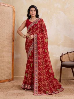 Odette - Red Georgette Printed Saree With Unstitched Blouse