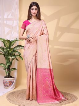 Odette - Magenta Silk Blend Handloom Woven Saree With Unstitched Blouse