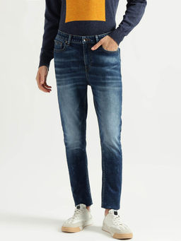United Colors of Benetton - Men Solid Carrot Fit Navy Blue Jeans