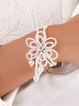 House of D'oro - White Handcrafted Designer Elegant and Adjustable Fit Kvetina Bracelet