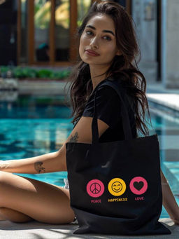 Doodle Collection - Eco-Friendly Reusable Cotton Canvas Zipper Tote Bag - Three Essentials (M)