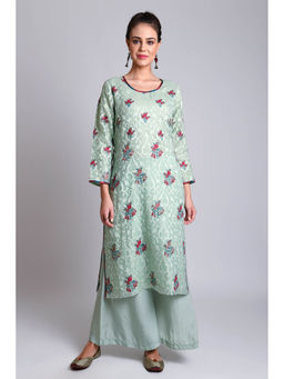 Naina Arunima - Green With Slit-Round Neck Straight Kurta