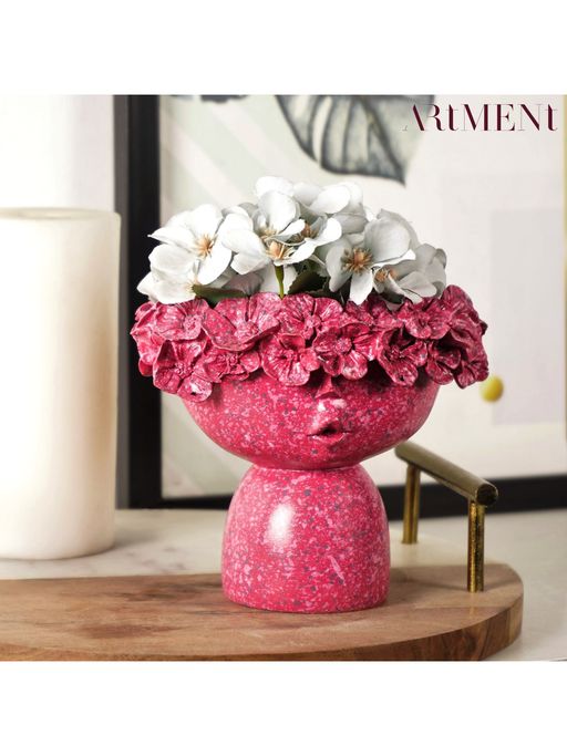 The Artment Fuscia Small Surreal Face Table Planter for Home Decor