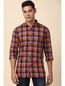 Allen Solly - Men Orange Custom Fit Checks Full Sleeves Casual Shirt