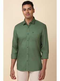 Allen Solly - Men Green Custom Fit Textured Full Sleeves Casual Shirt