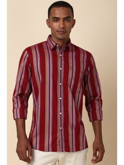 Allen Solly - Men Red Custom Fit Stripe Full Sleeves Casual Shirt