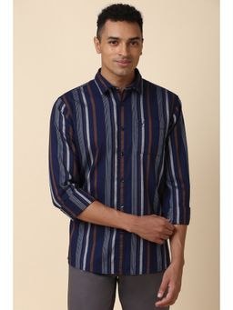 Allen Solly - Men Navy Custom Fit Stripe Full Sleeves Casual Shirt