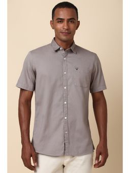 Allen Solly - Men Grey Custom Fit Solid Half Sleeves Casual Shirt
