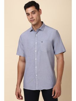 Allen Solly - Men Blue Slim Fit Textured Half Sleeves Casual Shirt