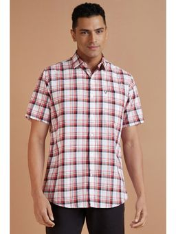 Allen Solly - Men White Slim Fit Checks Half Sleeves Casual Shirt
