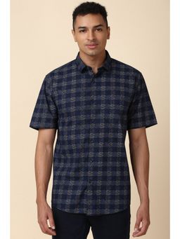Allen Solly - Men Navy Slim Printed Half Sleeves Casual Shirt
