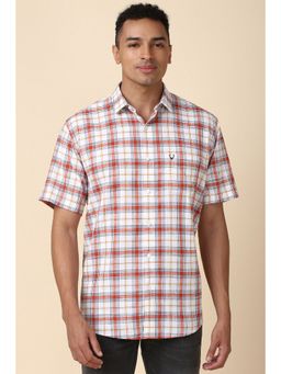 Allen Solly - Men Cream Slim Fit Checks Half Sleeves Casual Shirt