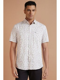 Allen Solly - Men White Slim Fit Printed Half Sleeves Casual Shirt