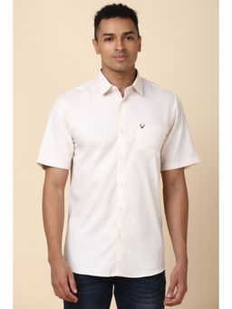 Allen Solly - Men Cream Slim Fit Solid Half Sleeves Casual Shirt