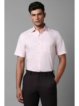 Louis Philippe - Men Pink Regular Checks Half Sleeves Formal Shirt