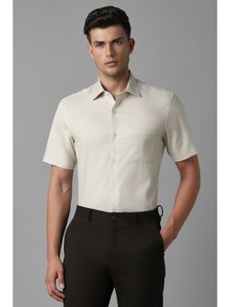 Louis Philippe - Men Cream Classic Fit Textured Half Sleeves Formal Shirt