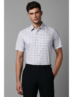 Louis Philippe - Men White Slim Fit Checks Half Sleeves Formal Shirt