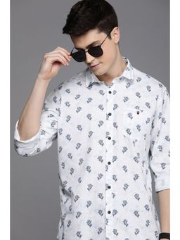 Louis Philippe - Men White Slim Fit Printed Full Sleeves Casual Shirt