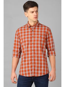 Louis Philippe - Men Orange Slim Fit Checks Full Sleeves Casual Shirt