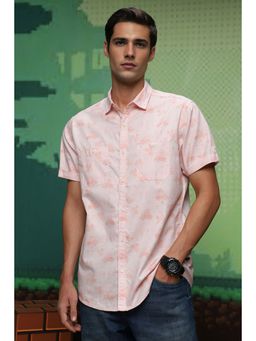 Louis Philippe - Men Pink Slim Fit Printed Half Sleeves Casual Shirt