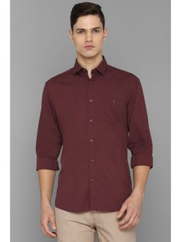 Louis Philippe - Men Maroon Slim Fit Solid Full Sleeves Casual Shirt