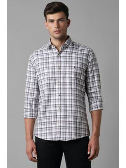 Louis Philippe - Men White Slim Fit Checks Full Sleeves Casual Shirt