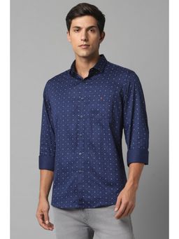 Louis Philippe - Men Navy Slim Fit Printed Full Sleeves Casual Shirt
