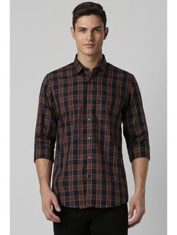 Peter England - Men Navy Slim Fit Checks Full Sleeves Casual Shirt