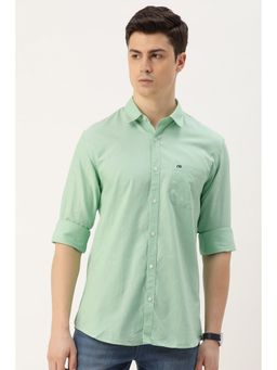 Peter England - Men Green Slim Fit Solid Full Sleeves Casual Shirt