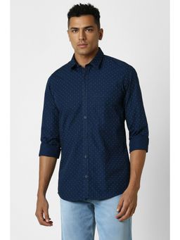 Peter England - Men Navy Slim Fit Printed Casual Shirt