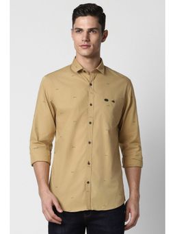 Peter England - Men Khaki Slim Fit Printed Full Sleeves Casual Shirt