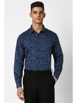 Van Heusen - Men Navy Slim Fit Printed Full Sleeves Formal Shirt