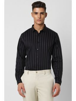 Van Heusen - Men Black Slim Fit Stripe Full Sleeves Formal Shirt