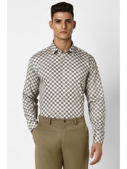 Van Heusen - Men Beige Slim Fit Printed Full Sleeves Casual Shirt