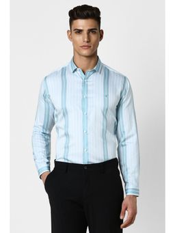 Van Heusen - Men Blue Slim Fit Stripe Full Sleeves Formal Shirt