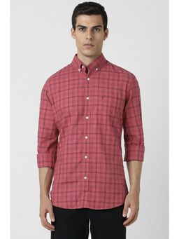 Van Heusen - Men Pink Slim Fit Checks Full Sleeves Casual Shirt