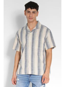 American Eagle - Men Beige Striped Button-Up Poolside Casual Shirt