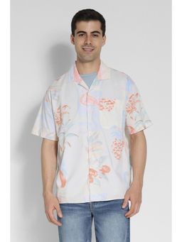American Eagle - Men White Tropical Button-Up Poolside Casual Shirt