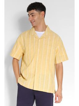 American Eagle - Men White Striped Button-Up Poolside Casual Shirt