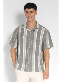 American Eagle - Men Grey Striped Button-Up Poolside Casual Shirt