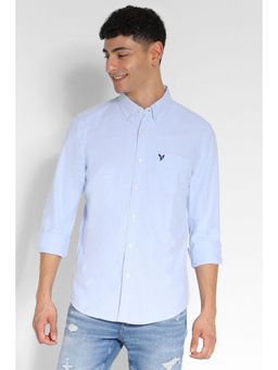 American Eagle - Men Blue Slim Fit Solid Oxford Button-Up Casual Shirt