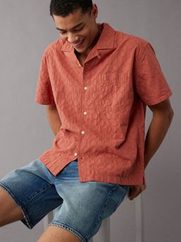 American Eagle - Men Orange Button-Up Poolside Casual Shirt