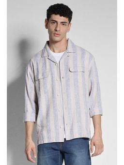 American Eagle - Men Grey Linen-Blend Mechanic Casual Shirt