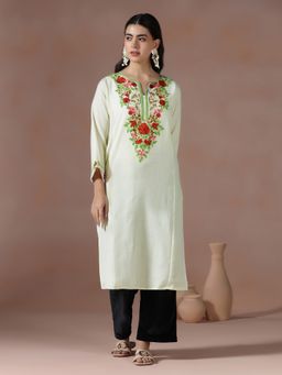 Shree - Winter Women Acrylic Cream Embroidered Kurta